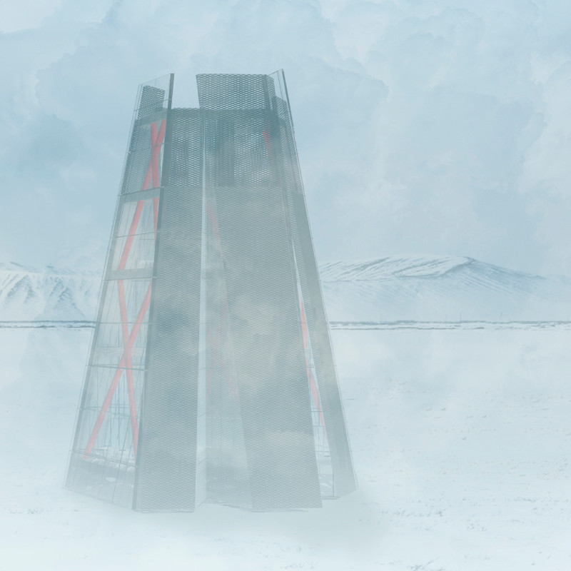 Iceberg-Inspired Tower with Ventilated Glass Overlooking Grjótagjá Caves