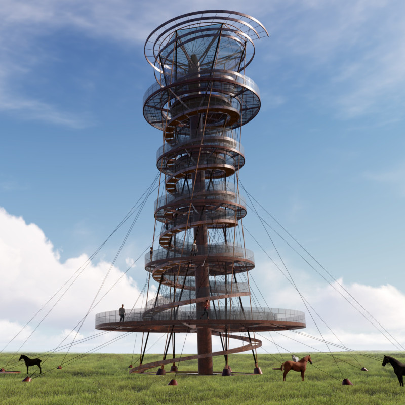 Tensegrity Structure Embraces Corten Steel and Ecological Water Collection