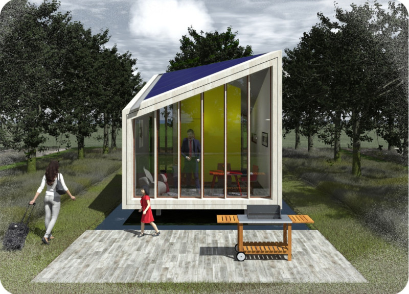 Crescent-Shaped Cabins with Multiplexed Wood in a Natural Landscape