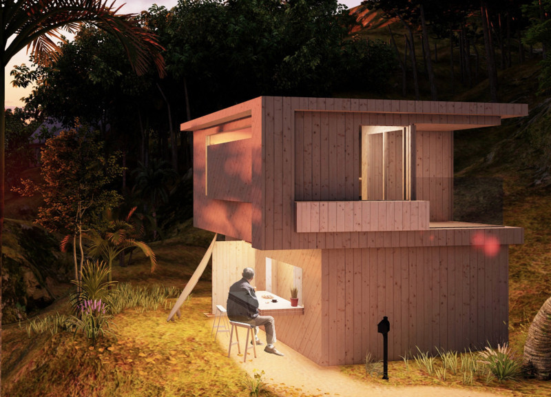 Coastal Microhome with Glubam Structure and Integrated Outdoor Living