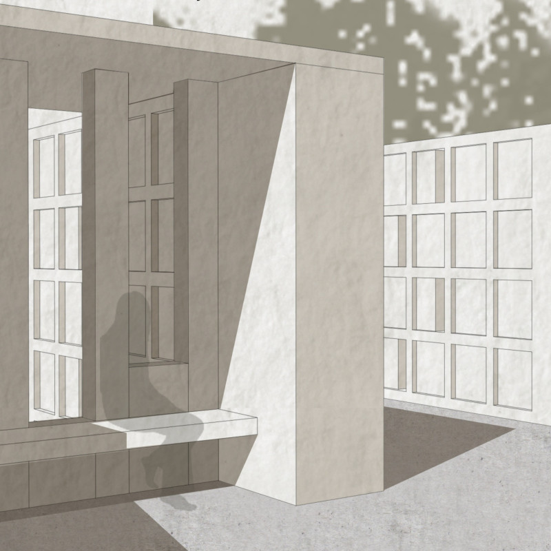 Breathable Space with Air Tunnels and Integrated Flora for Reflection