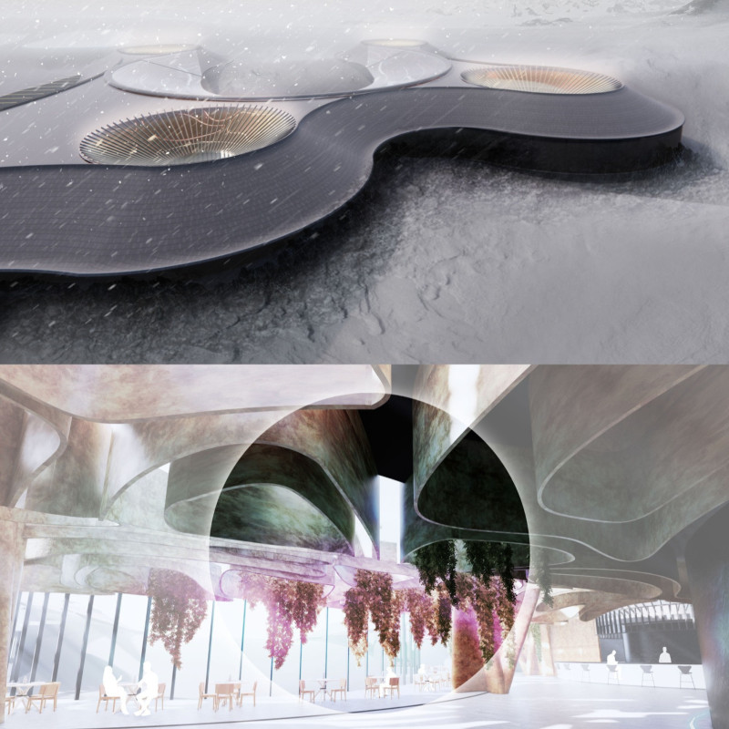 Copper-Capped Structure Harnessing Geothermal Energy Amid Volcanic Landscape