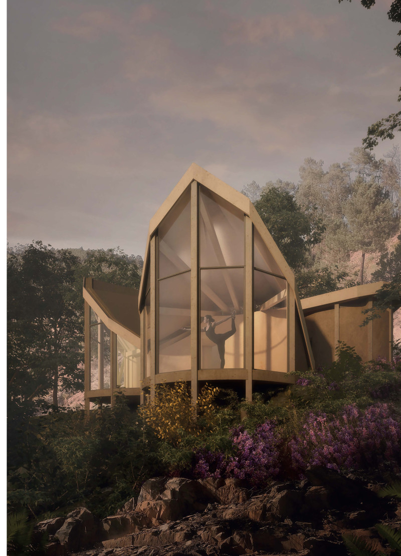 Rammed Clay Walls and Therapeutic Lavender in a Serene Wellness Facility