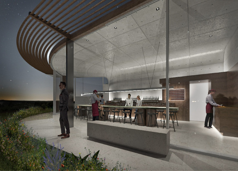 Curved Form and Tinted Oak Create an Immersive Vineyard Experience