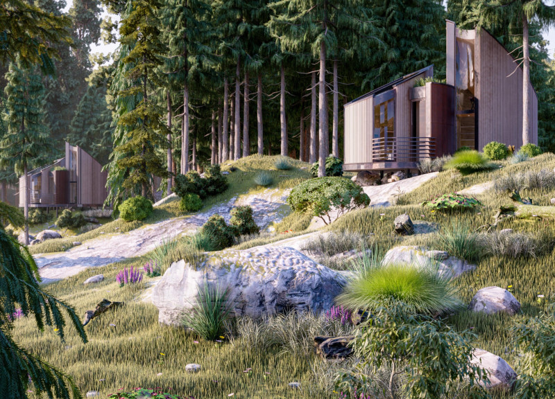 Curved Windows and Green Roofs in a Compact Timber Home