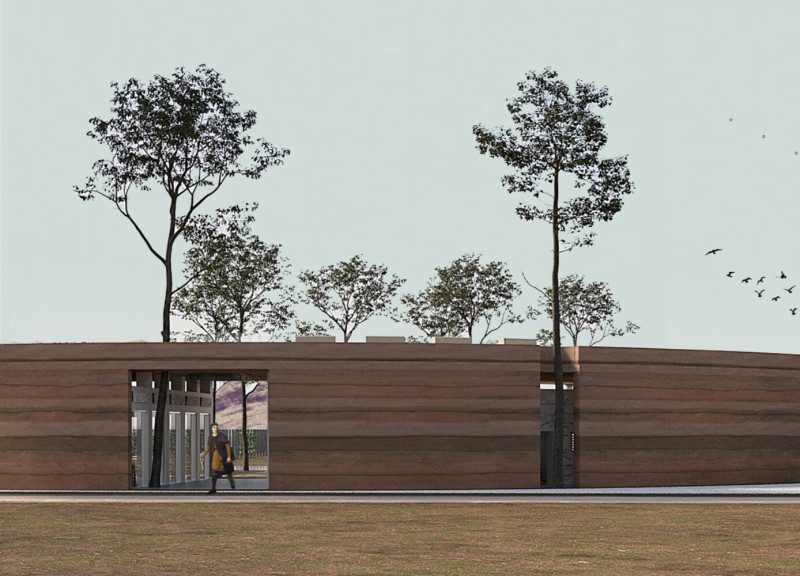 Rammed Earth Structures with Rainwater Gardens in Drought-Resilient Community