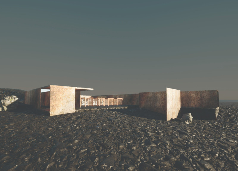 Rusty Metal Walls and Thermal Control in a Green Dining Space