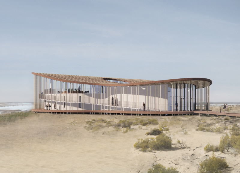 Bamboo Roof Structure Supporting Elevated Learning Center with Biophilic Elements