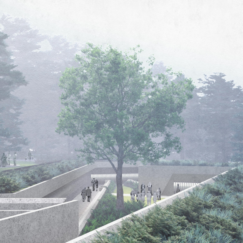 Terraced Concrete Structure Harmonizing with Local Stone and Forest Ecology