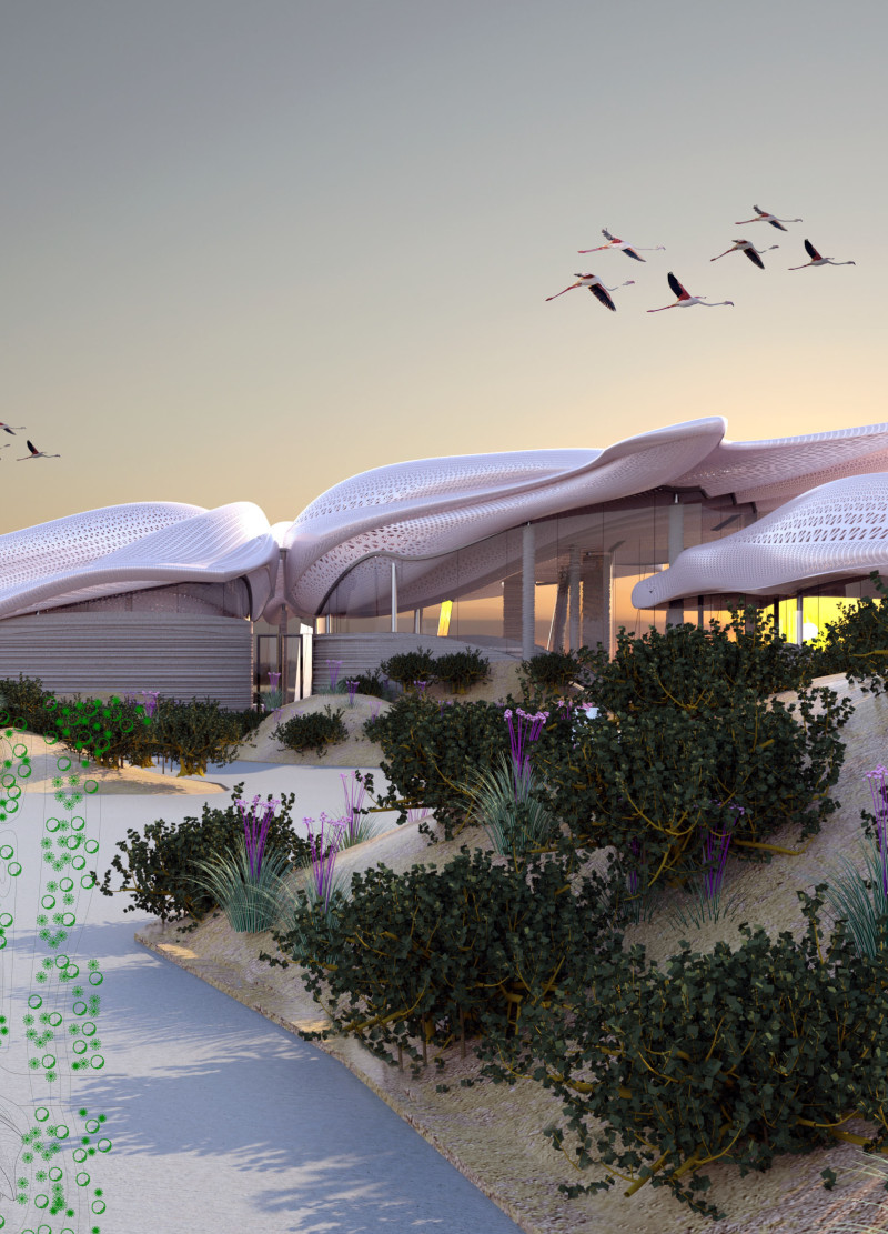 Feathered Textile Canopy Overlooking Dune-Scape Gathering Space Utilizing Cross-Laminated Timber