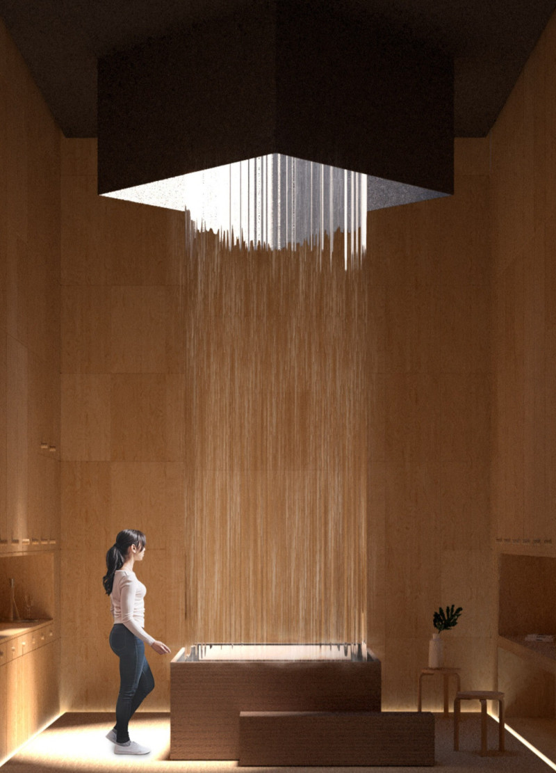 Healing Space with Water Vessel and Black Metal Facade