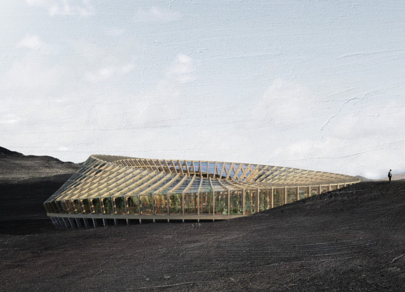 Twisted Design with Green Roof and Photovoltaic Panels in Iceland