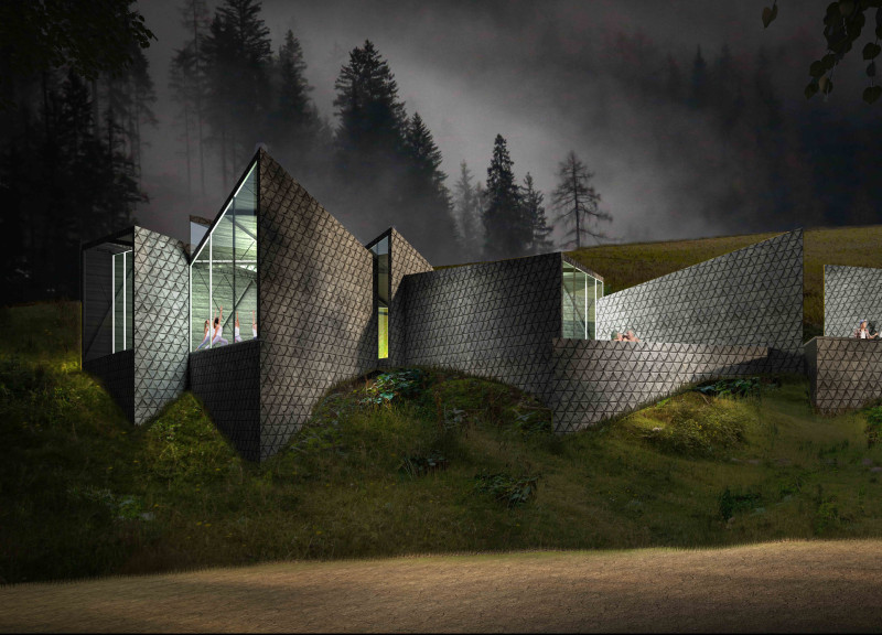 Shale Cladding and Natural Spaces in a Sustainable Yoga Retreat
