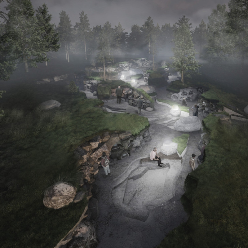 Charred Wooden Shingles and Cross-Laminated Timber Panels in a Multifunctional Urban Space