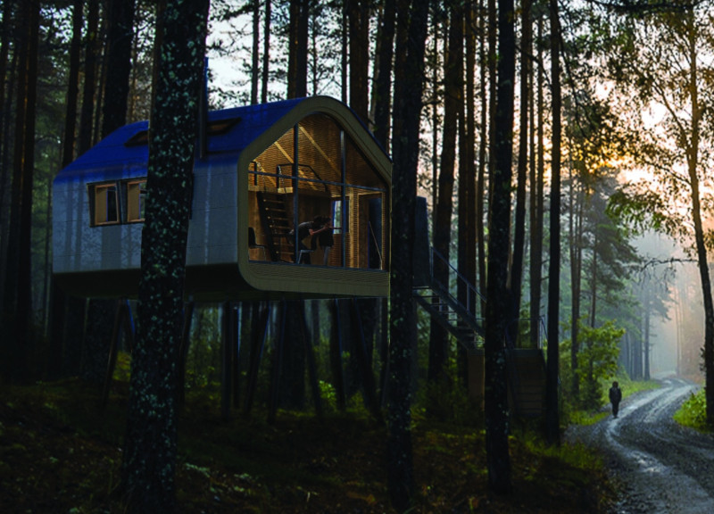 Elevated Living Amidst Nature with Glulam Frames and Sustainable Forest Integration