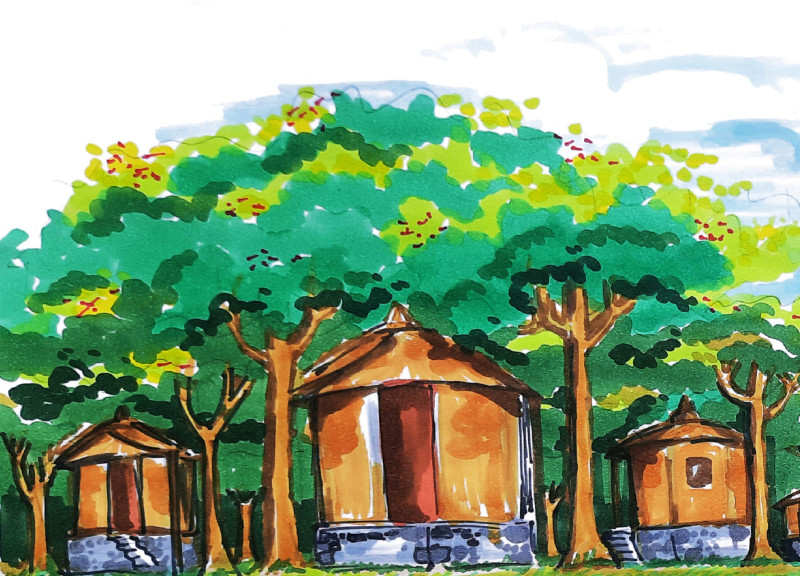 Bamboo Structures with Grass Roofing for Mindful Retreats