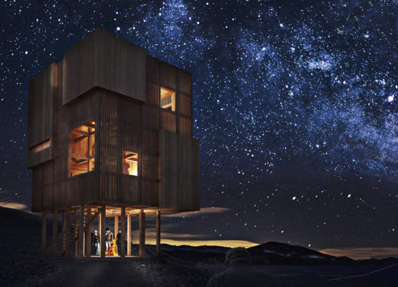 Framed Views from Insulated Wooden Shelters Overlooking Volcanic Landscapes