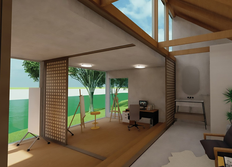 Central Tree and Large Windows Enhance Community Living in Nature-Integrated Home