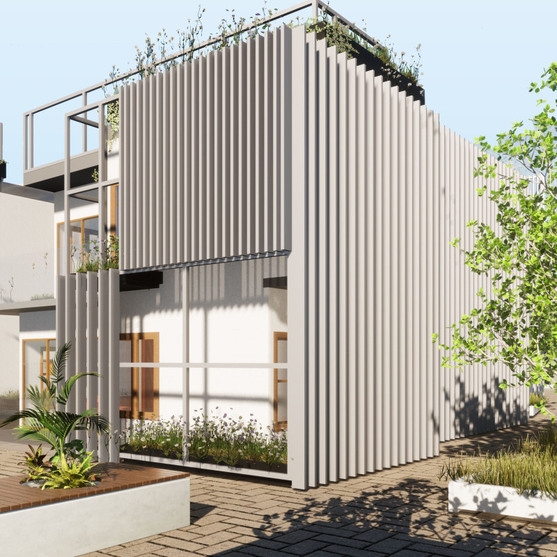 Social Hub with Staggered Balconies and Cross Ventilation