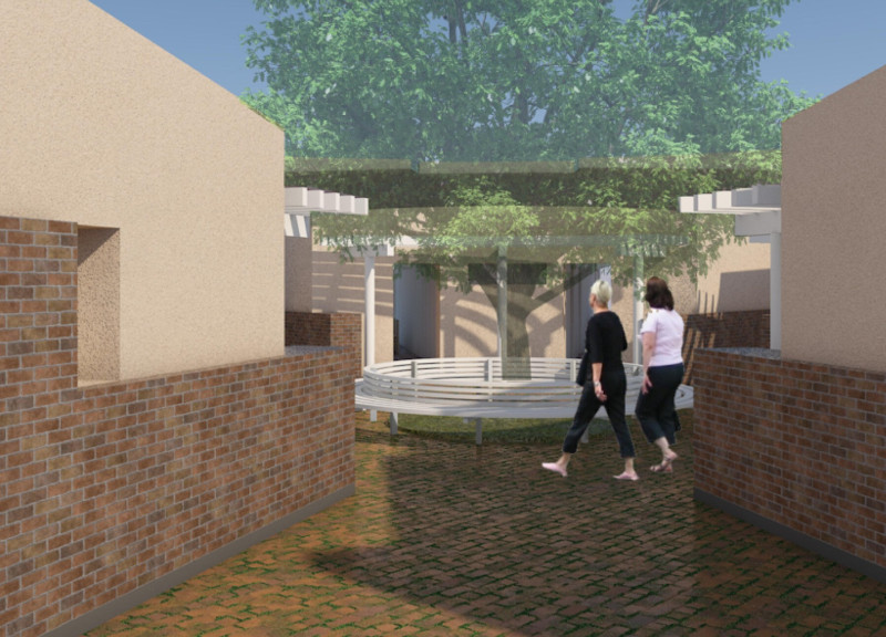 Reclaimed Bricks and Courtyard Walls in a Radial Guest House Design