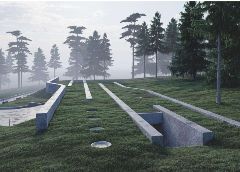 Natural Light Play Within a Below-Ground Memorial Constructed in Concrete