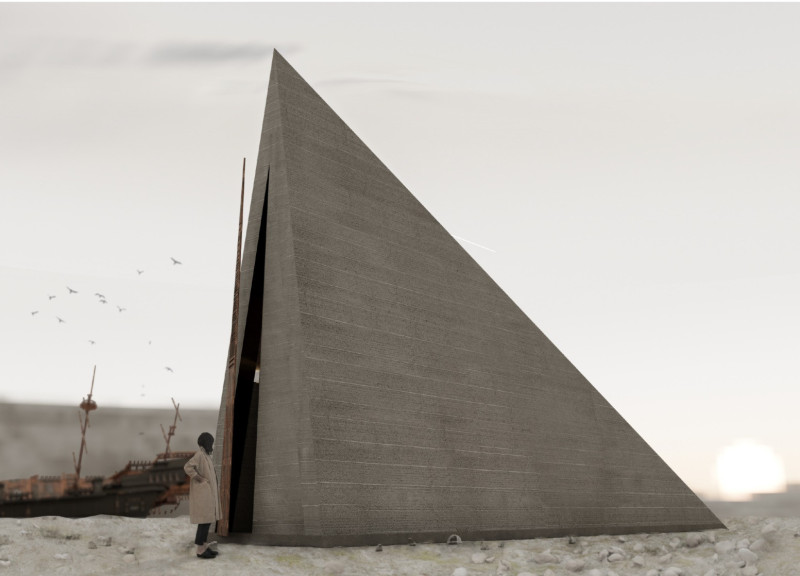 Rammed Earth Pyramid with Corten Steel Elements Reflects Memory and Absence