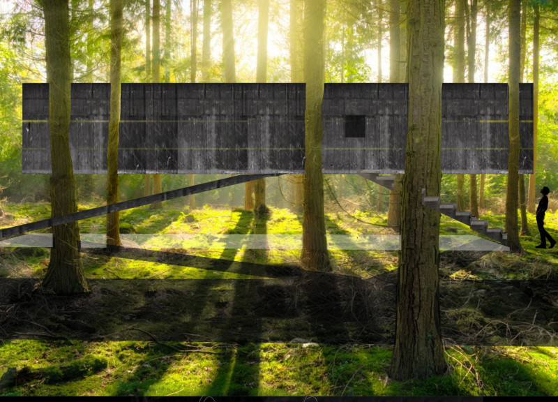 Suspended Concrete Veil Embracing Regenerative Greenery for Reflection and Remembrance