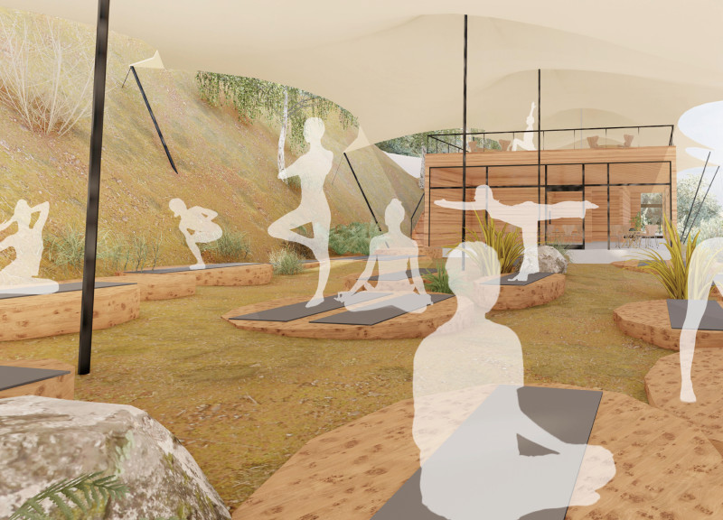 Wooden Circles Embracing Nature in an Outdoor Yoga Space