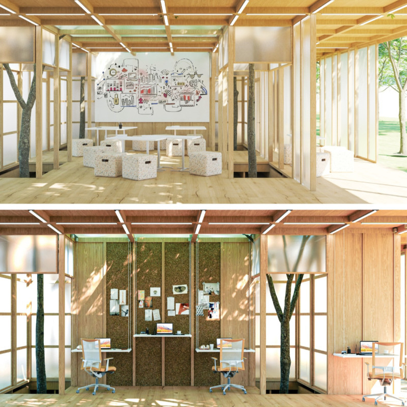 Cork-Covered Courtyards Enhancing Flexible Urban Workspaces