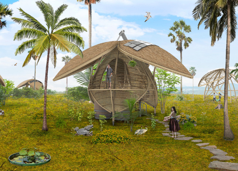 Bamboo Framework with Rice Palm Walls for Eco-Tourism Retreat