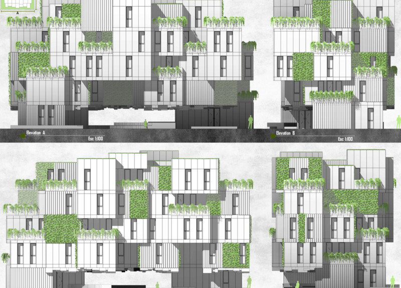 Modular Community Living with Urban Gardens and Rainwater Harvesting