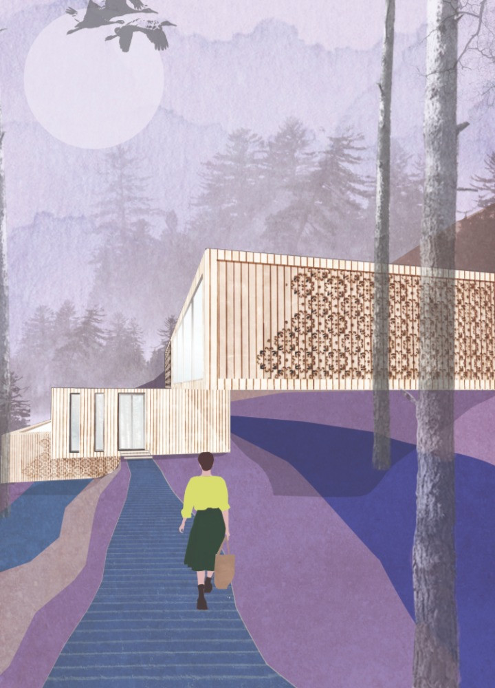 Terraced Structure Featuring Glazed Facades and Sustainable Timber Elements for Holistic Wellness Retreat