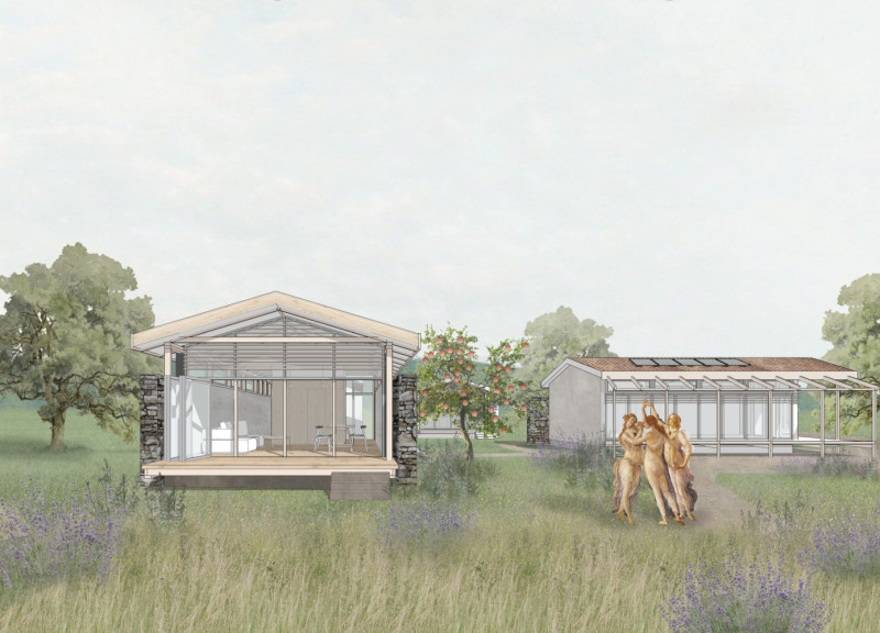 Charred Wooden Shingles and Local Stone Create Inviting Guest Houses for Communal Living