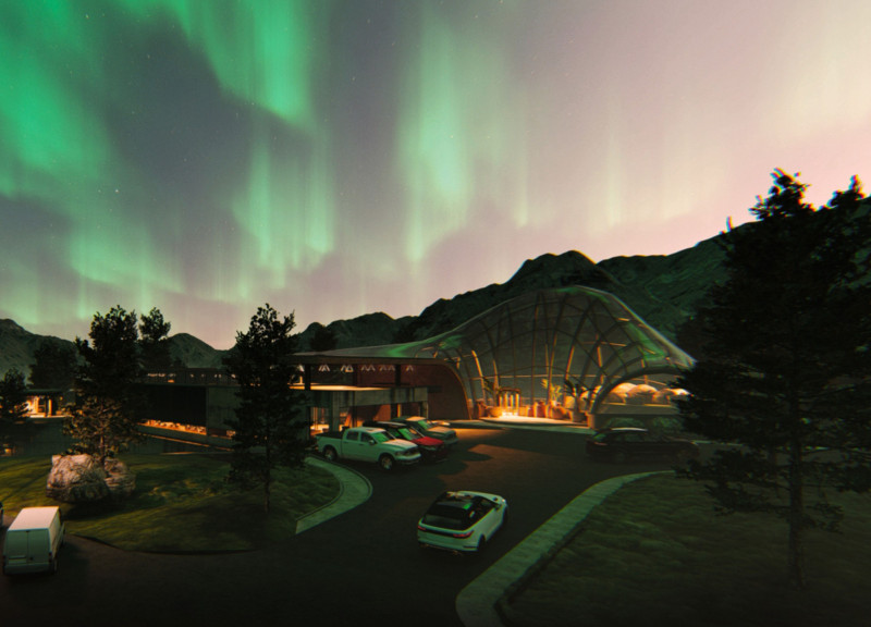 Panoramic Green Spaces with Concrete and Glass Structures