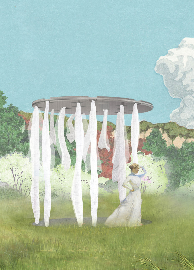 Fluid Fabric Structure Emphasizing Grief and Identity in Stainless Steel Design