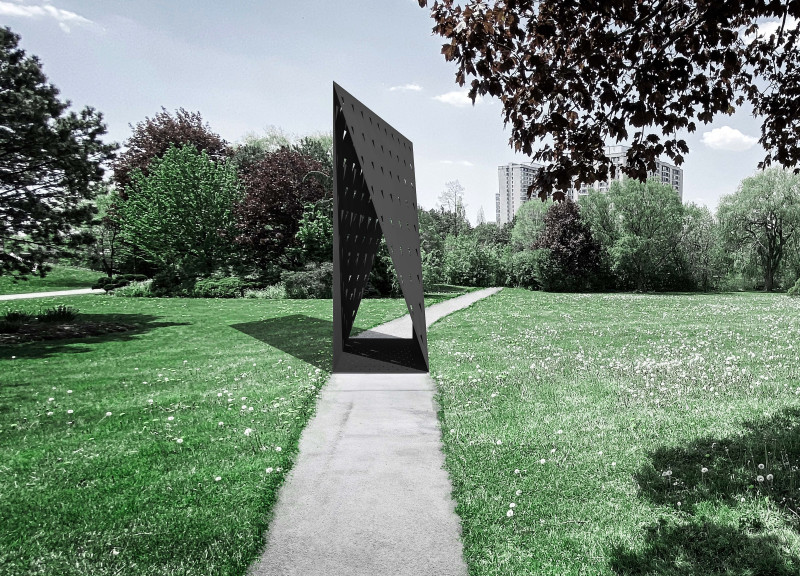 Reflective Burnished Steel Prism with Triangular Light Openings