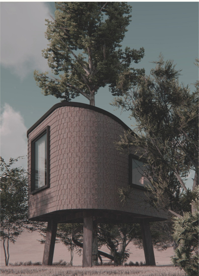 Rainwater Harvesting Home with Cork and Popcorn Panel Integration