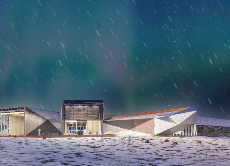 Crystallized Facade Using Corrugated Metal in a Community Center