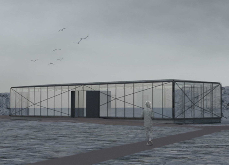 Reflective Glass Tower Integrating Natural Fissures and Sustainable Pathways