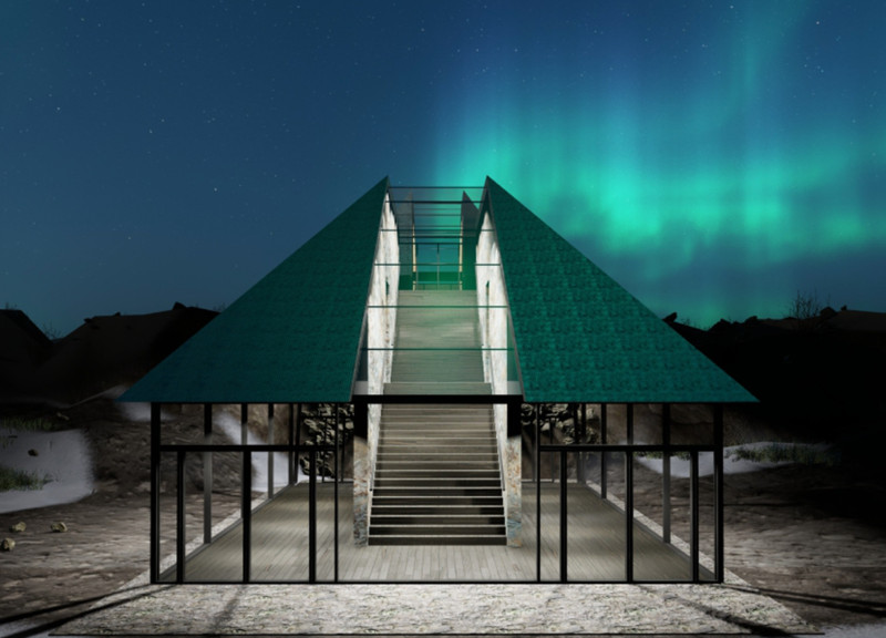 Split Tower Featuring Natural Stone and Dark Hardwood at Tectonic Plates Intersection