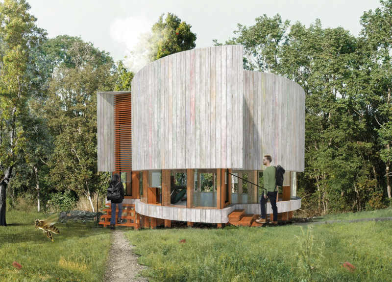 Circular Structure Crafted from Reclaimed Timber with Passive Solar Design Principles