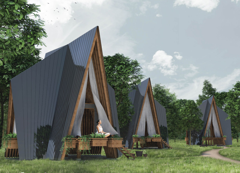 Charred Wooden Shingles and Cross-Laminated Timber Define Adaptive Urban Community Space