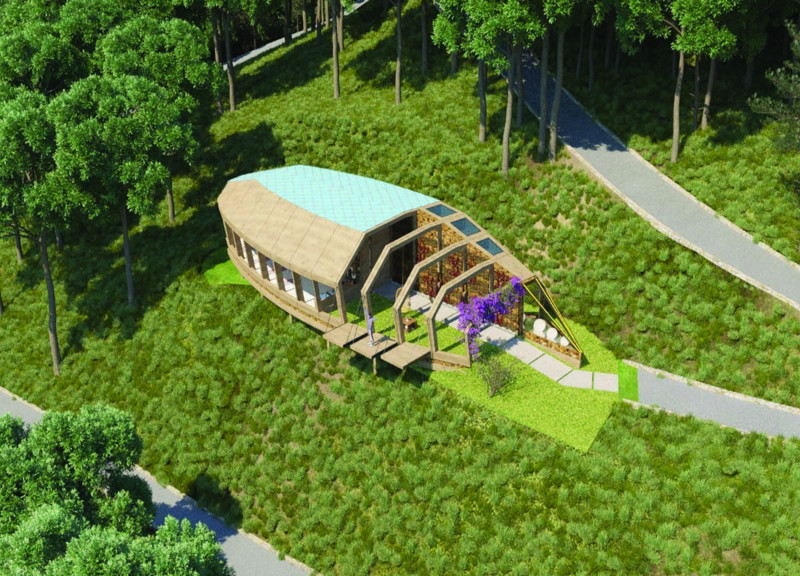 Solar-Powered Sanctuary Featuring Natural Wood Elements for Mindful Practices