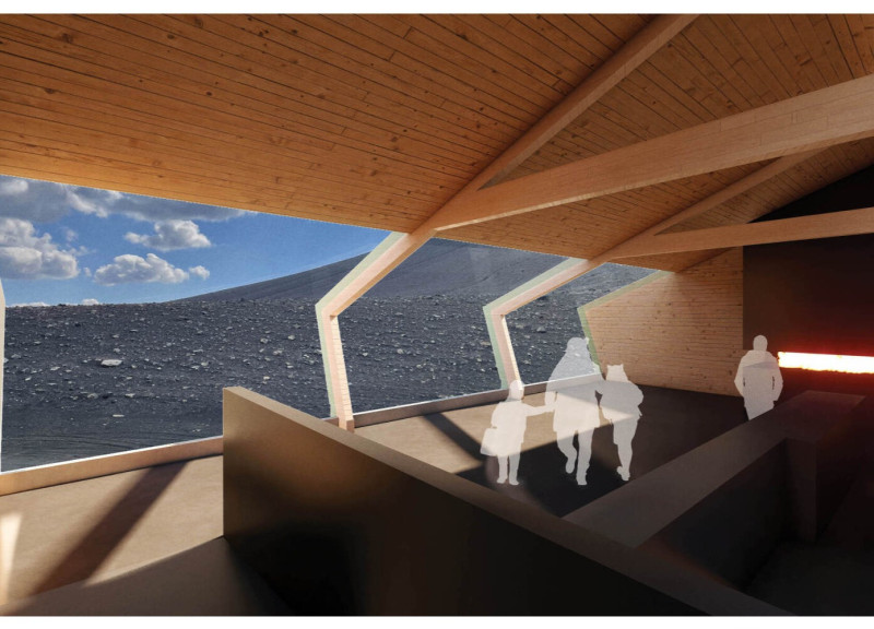 Rugged Landscape Forms Framed by Laminated Glazing and Axial Skylights in a Visitor Center