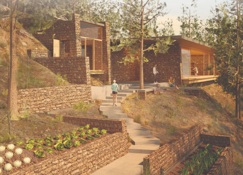 Gabion Walls and Local Stone Harmonize in a Sustainable Yoga Retreat