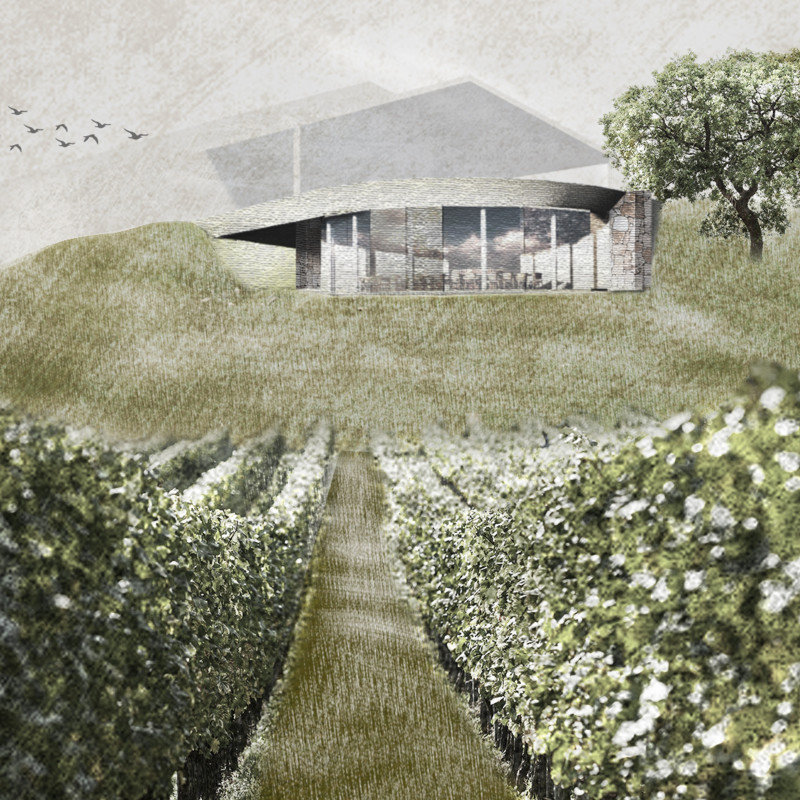 Red Metal Accents and Stone Walls Enhancing Wine Tasting Experience