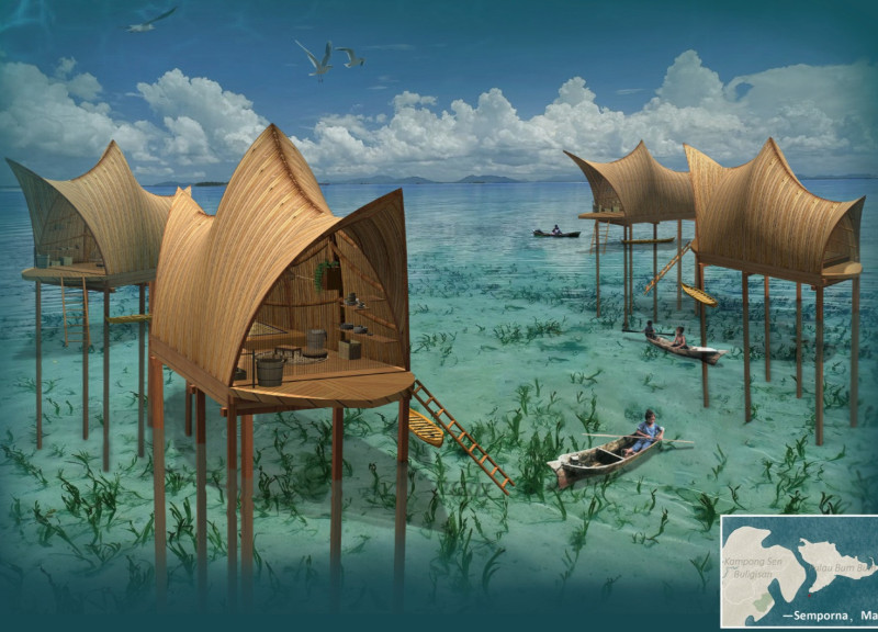 Bamboo Skin Huts with Ptfe Membrane for Sustainable Coastal Living