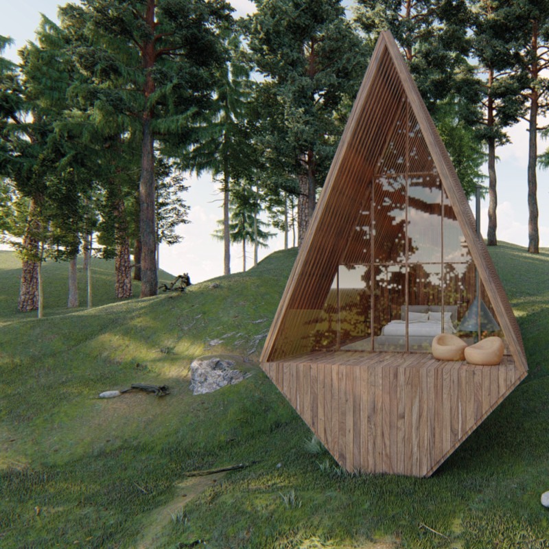 Plexiglass Facades and Sloping Walls in a Sustainable Nature Retreat