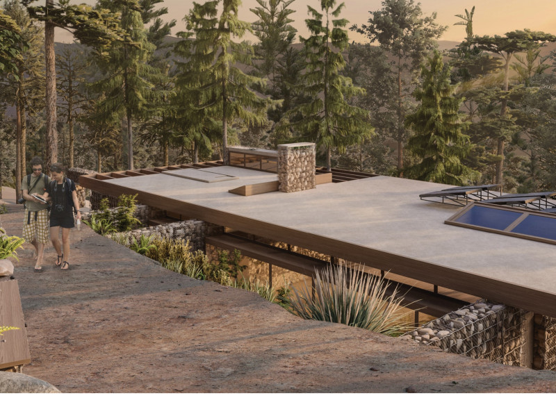 Gabion Walls and Natural Elements in a Tranquil Wellness Retreat