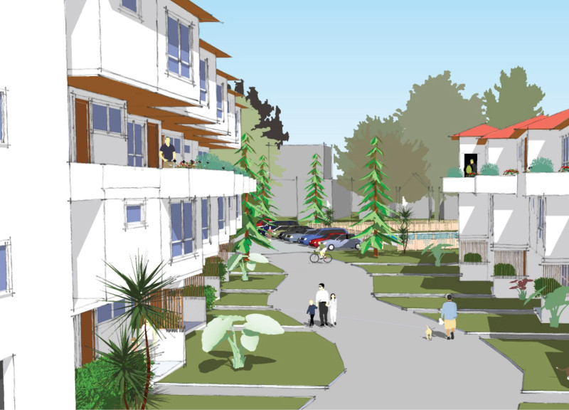 Staggered Planter Boxes and Brick Facades in Modular Community Housing